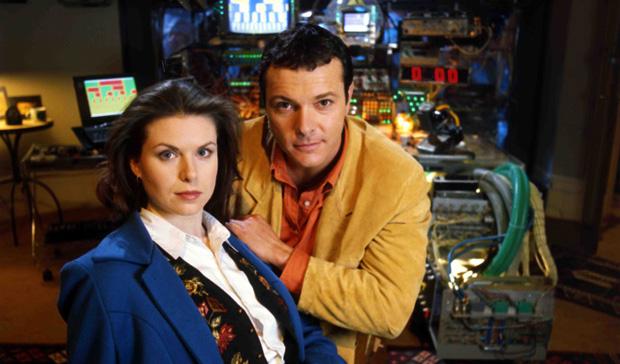 Promotional shot of Crime Traveller cast in character attire